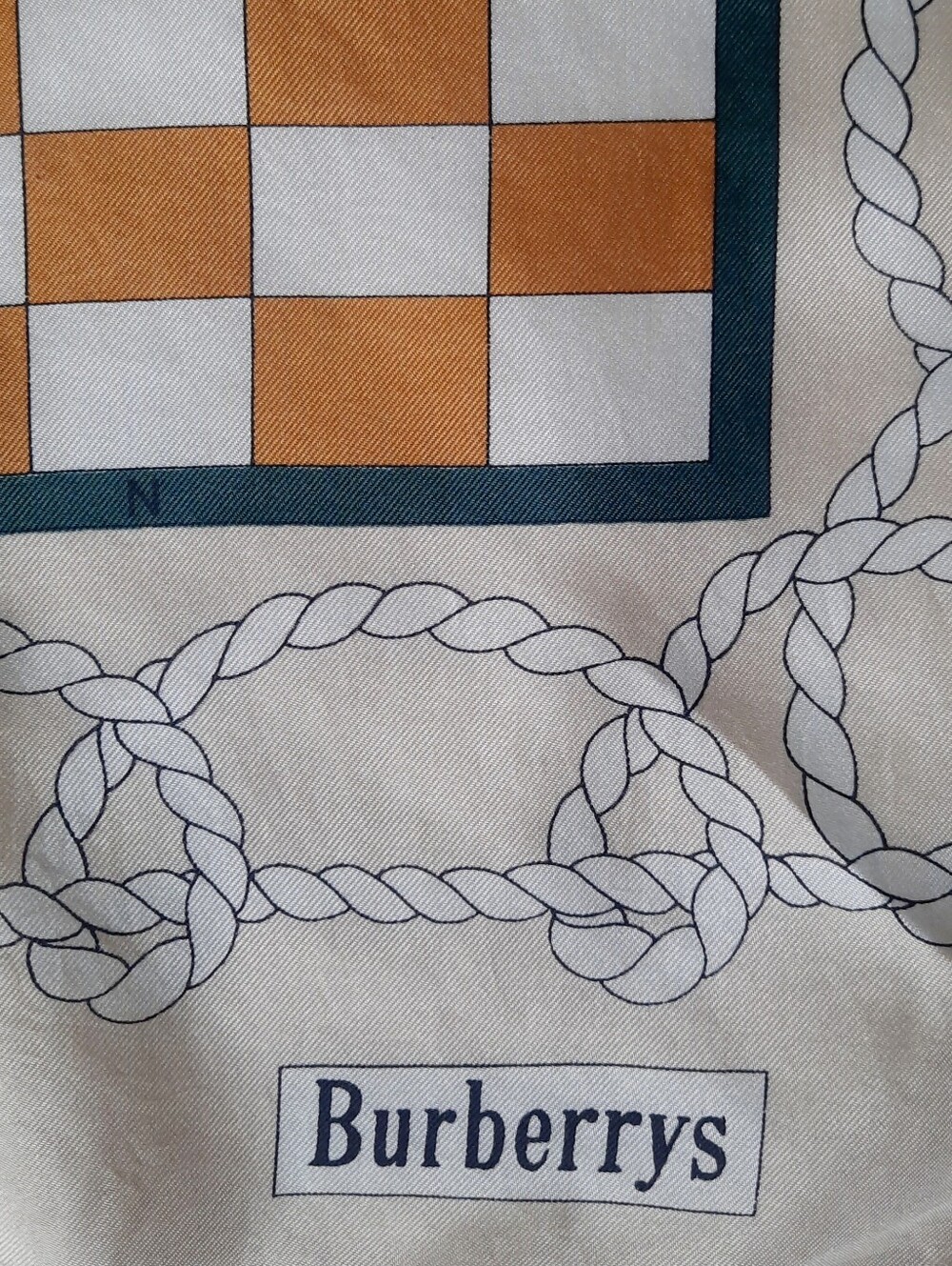 Vintage BURBERRY Nautical Wheel & Flags Square Silk Scarf 33" Ecru/Multi - Picture 8 of 11